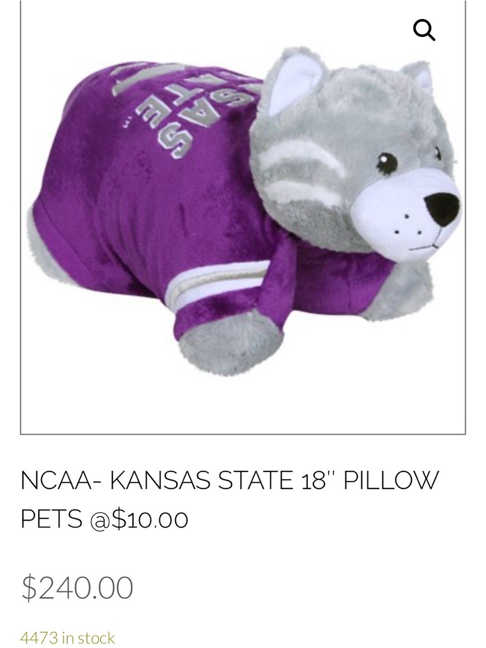 Kansas State Purple Plush Pillow Pet - Mascot Dog